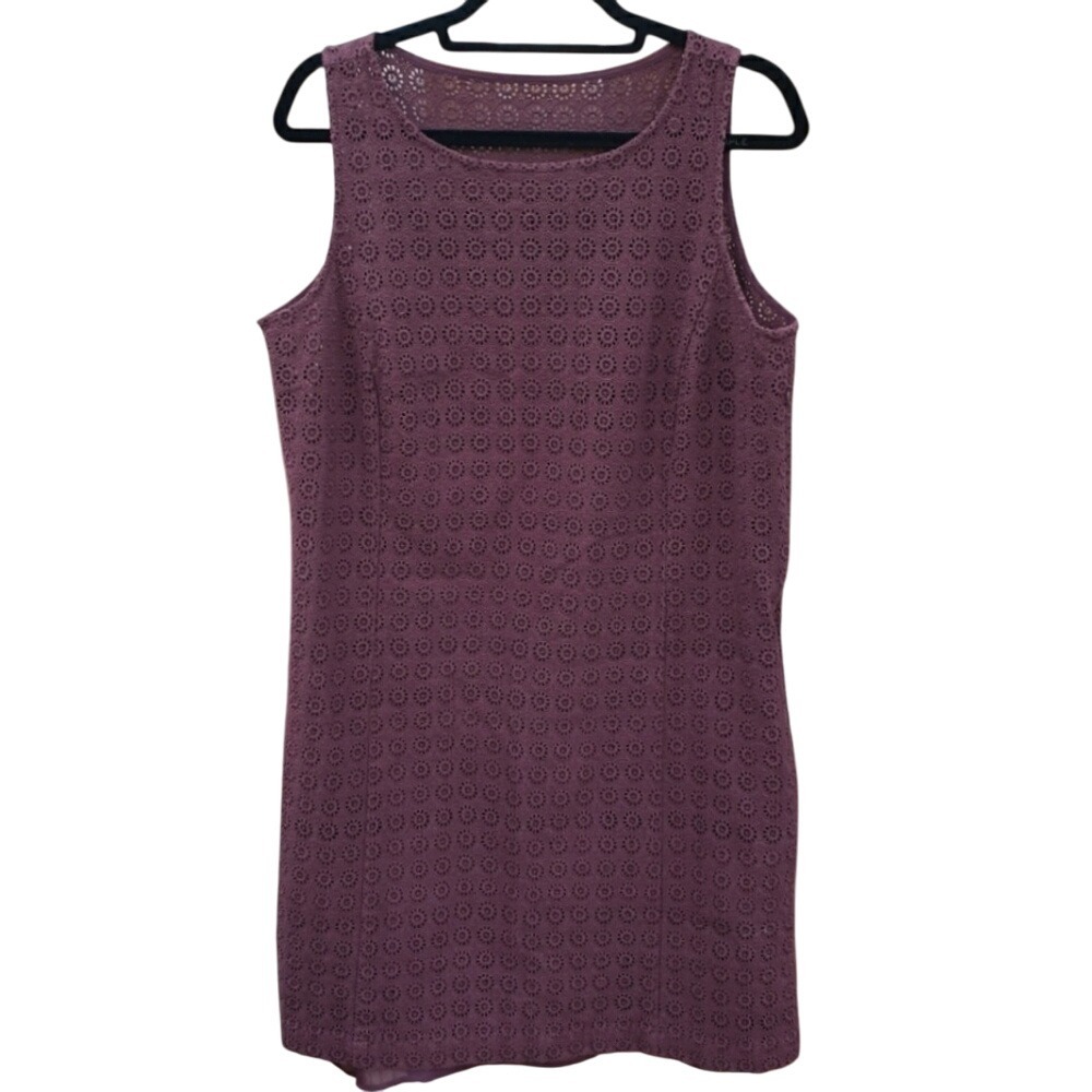 Semantiks Cotton Eyelet Overlay Plum Shift Dress Size Large EUC